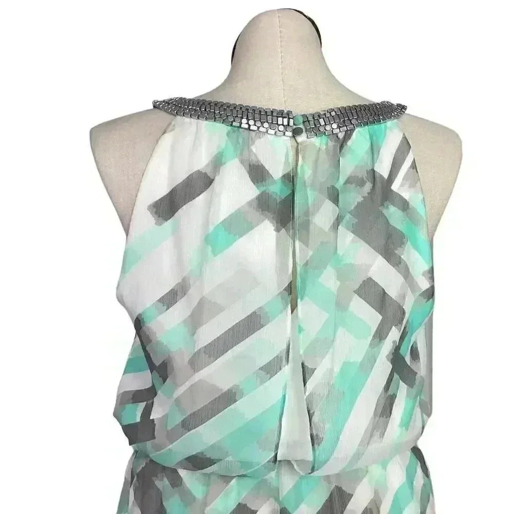 Vince Camuto Women 14 Scarf Print Maxi Dress Multi Keyhole Halter Sleeveless - Picture 6 of 11